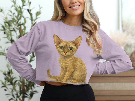 Cute Fluffy Kitten Printed Long Sleeve Crop Top product