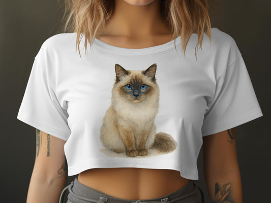 Blue-Eyed Ragdoll Cat Printed White Crop Top product type