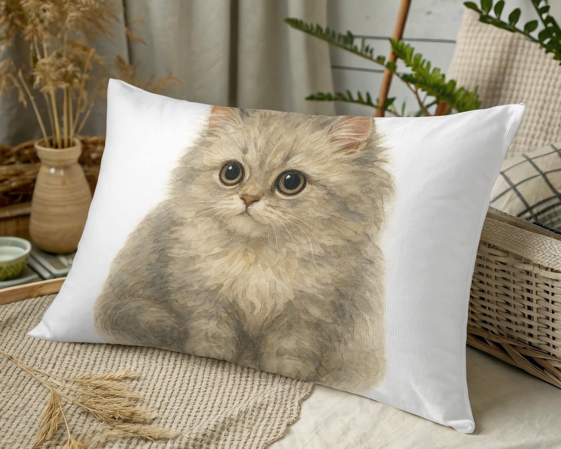 Adorable Fluffy Kitten Print Design Pillow product
