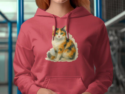 Calico Cat Design Hooded Sweatshirt Casual Clothing Product