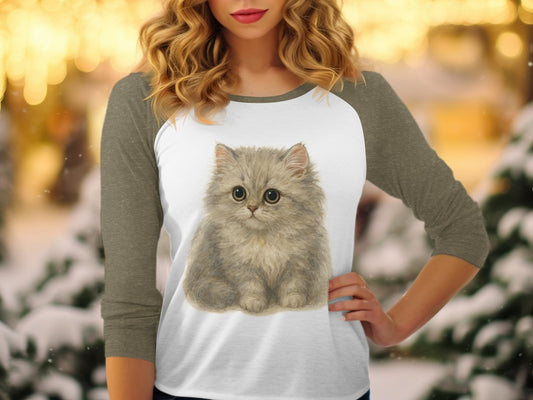 Cute Fluffy Kitten Print Women's Raglan T-shirt Product