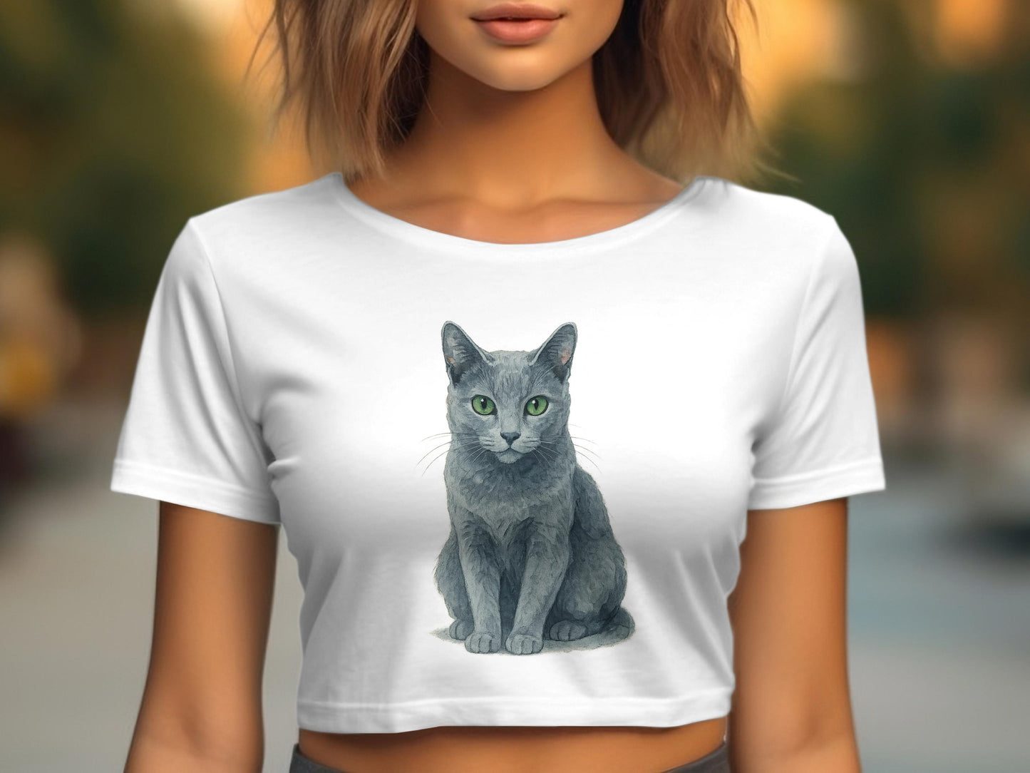 Stylish Cat Graphic Print Short Sleeve Crop Top product
