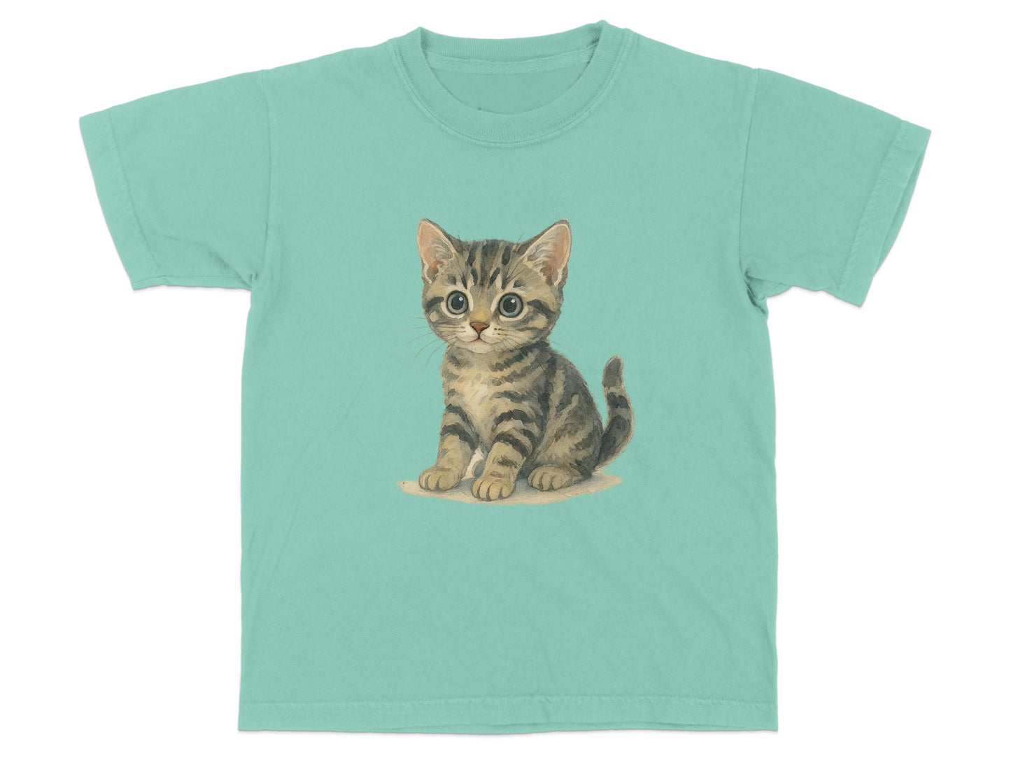 Adorable Kitten Illustration on Teal Green Shirt product type