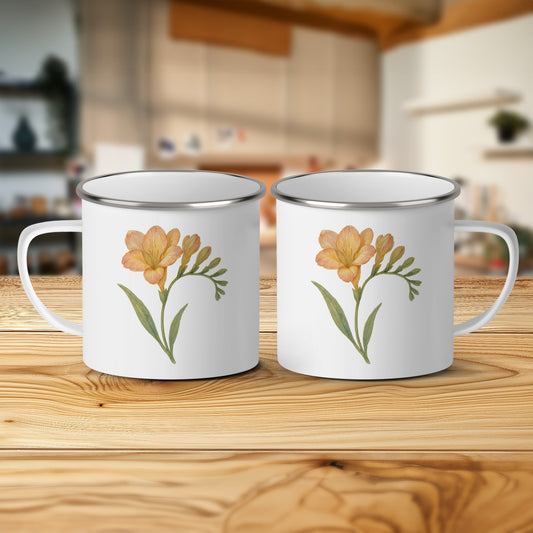 Beautiful Floral Design on White Enamel Mug product