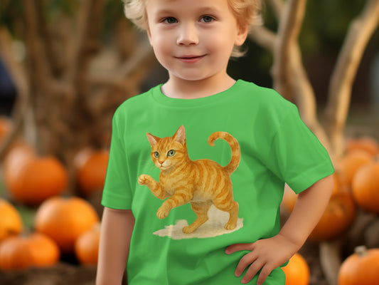 Playful Orange Cat Print Cute Green T-Shirt product type
