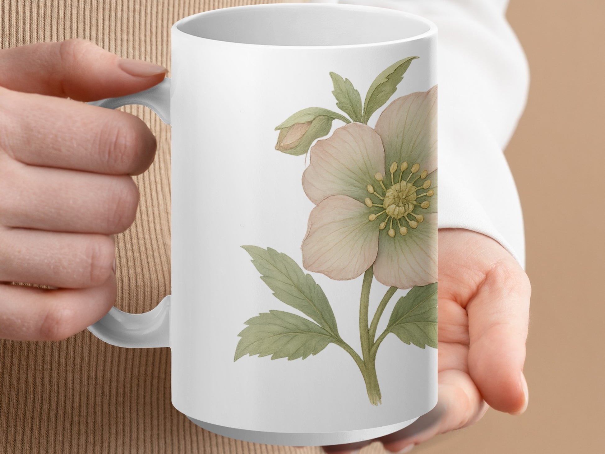 Floral White Ceramic Coffee Mug Gift product type
