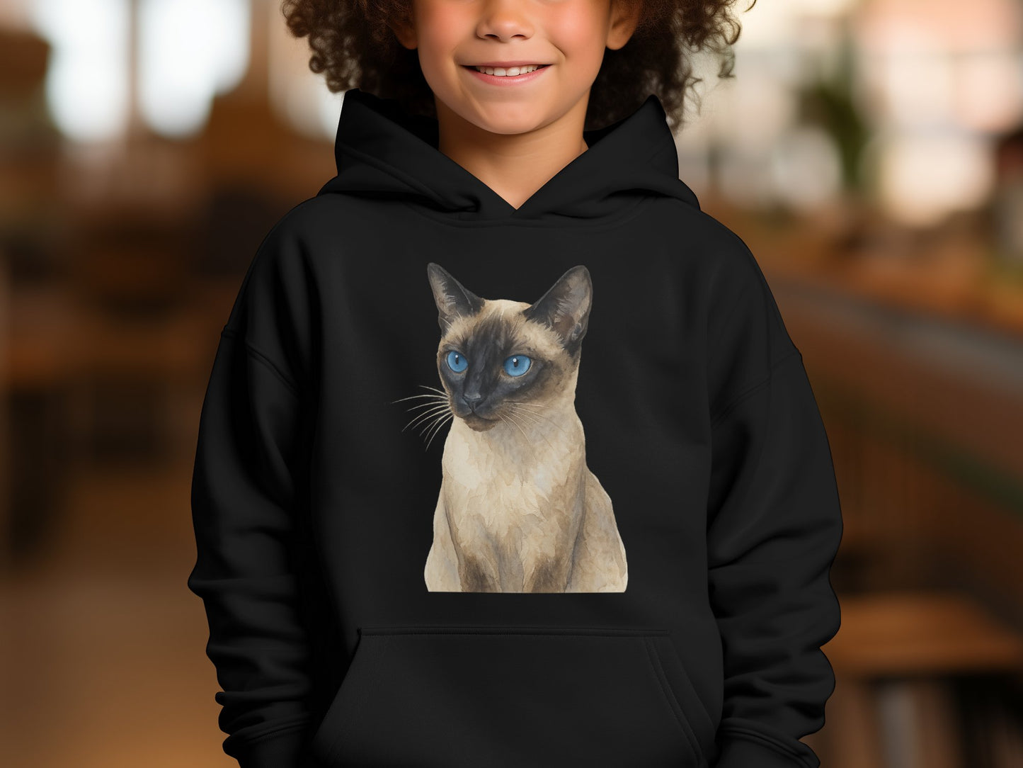 Adorable Cat Print Black Hoodie Perfect for Kids product