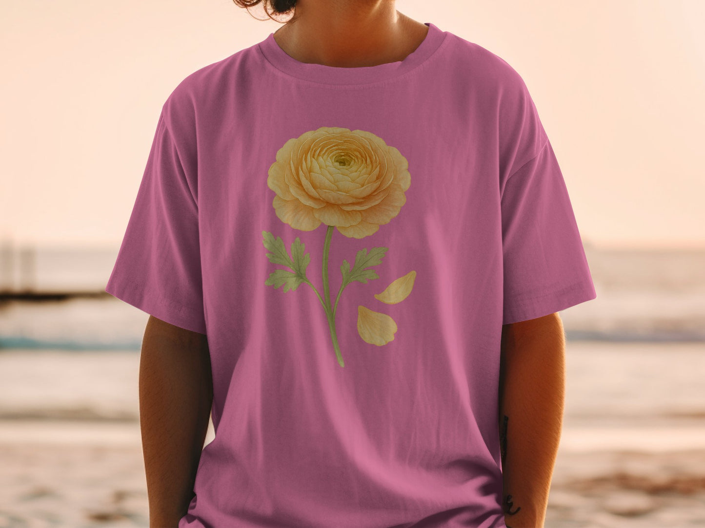 Pink Tee with Yellow Flower Design Shirt product type