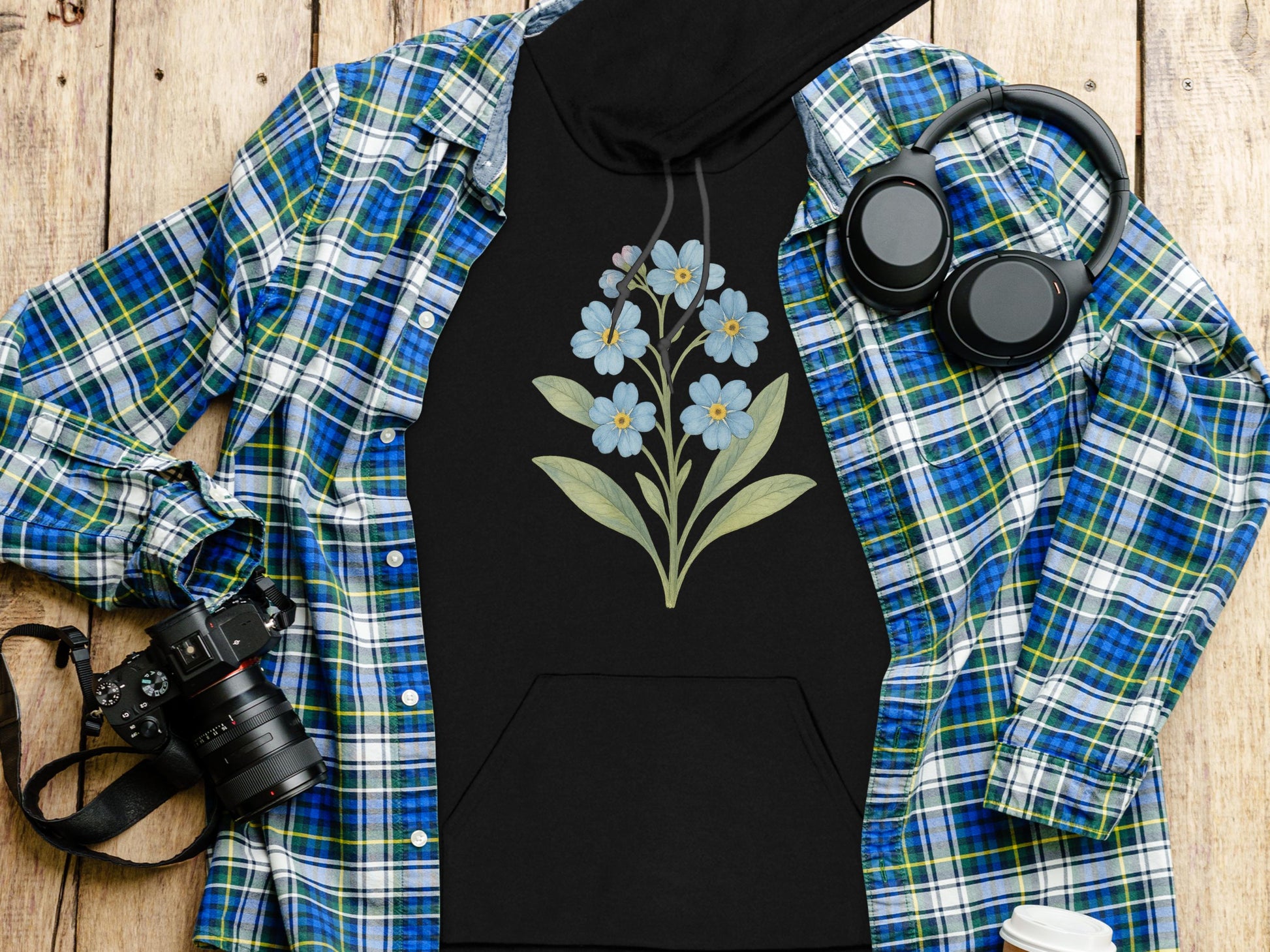 Floral Design on Black Hoodie Trendy Clothing product type