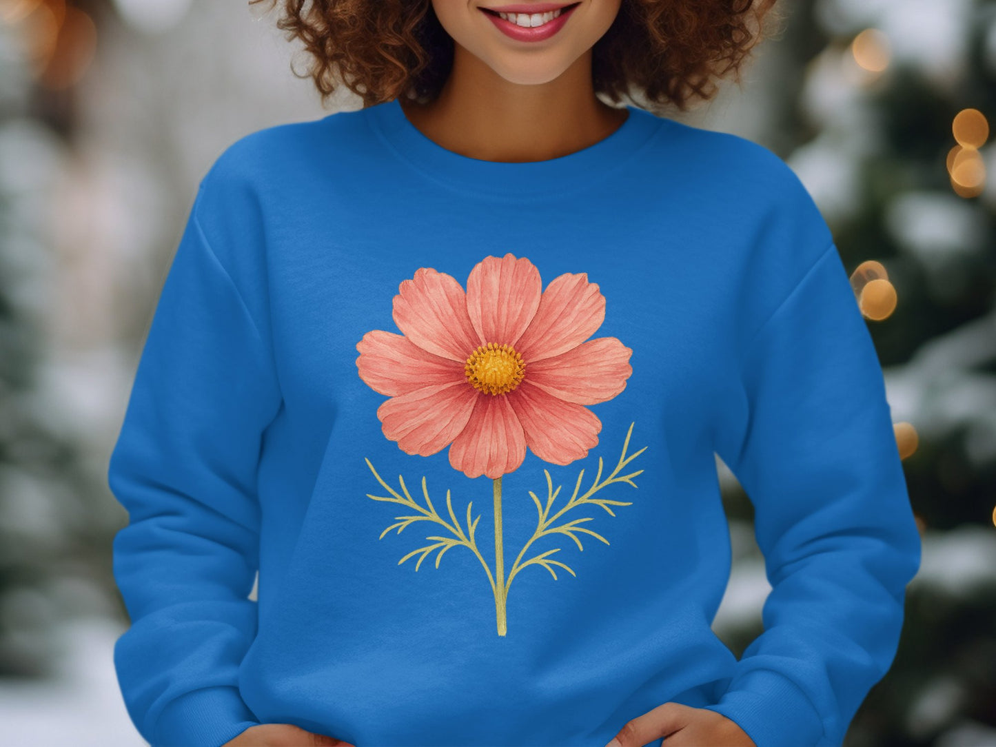Blue Sweatshirt with Pink Flower Design product type