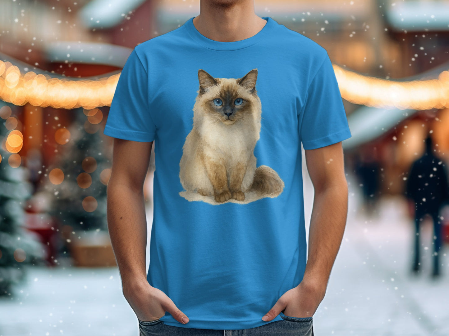 Cute Himalayan Cat Print on Blue T-Shirt product