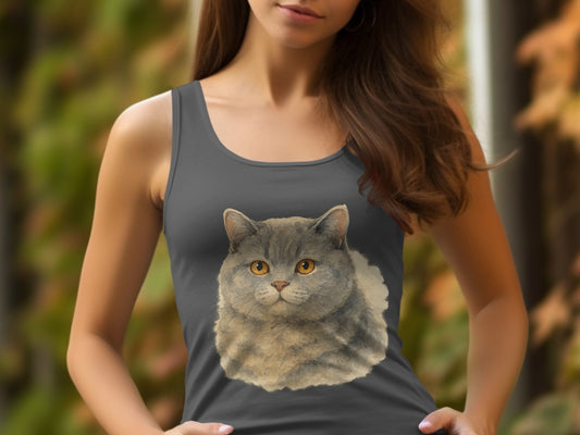 Feline Enthusiast Gray Cat Design Tank Top product