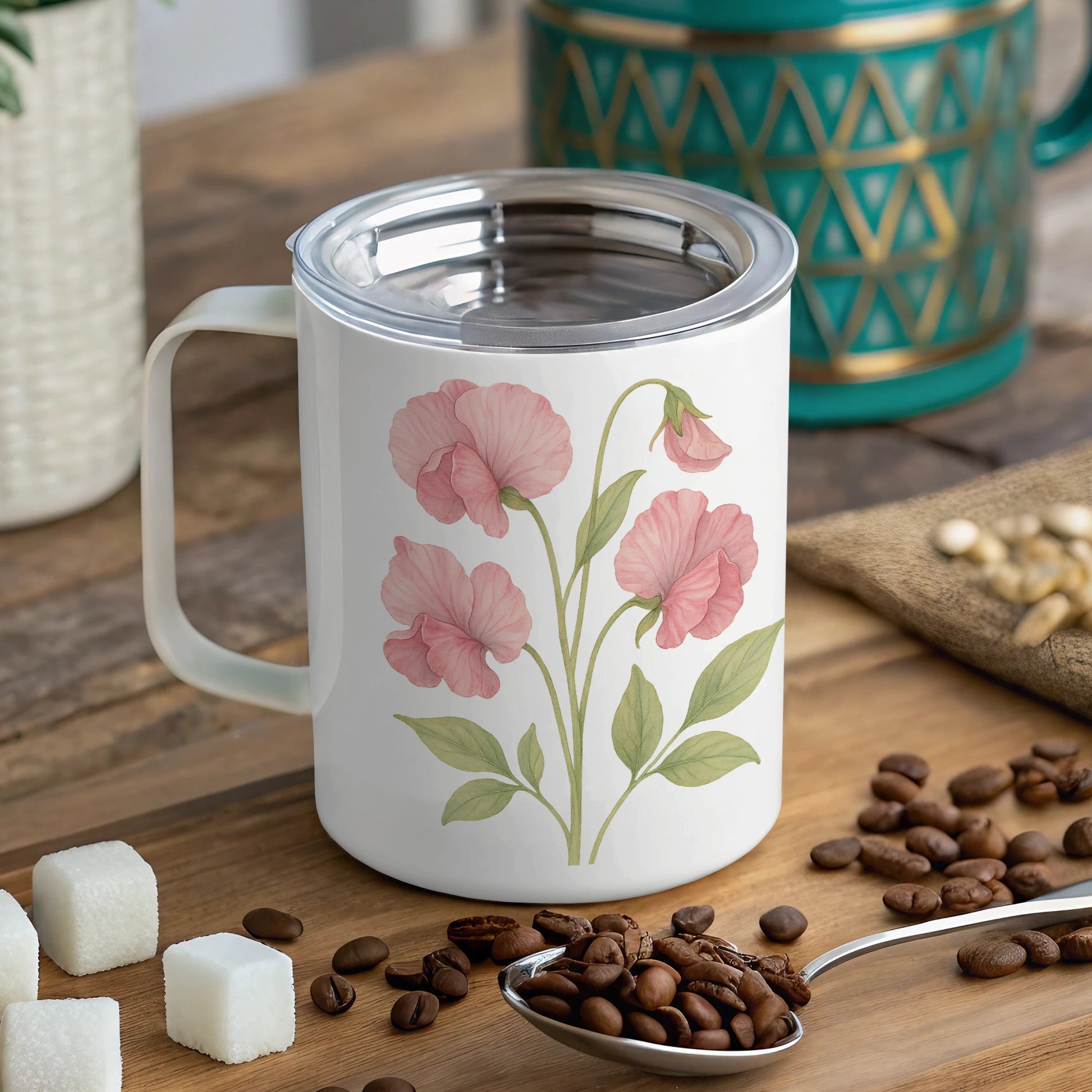 Floral Design Coffee Mug with Sweet Pea Print product type