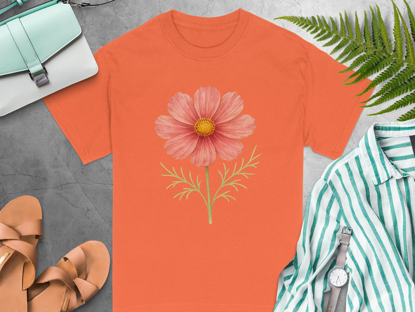 Beautiful Pink Flower Design on Coral T-Shirt product