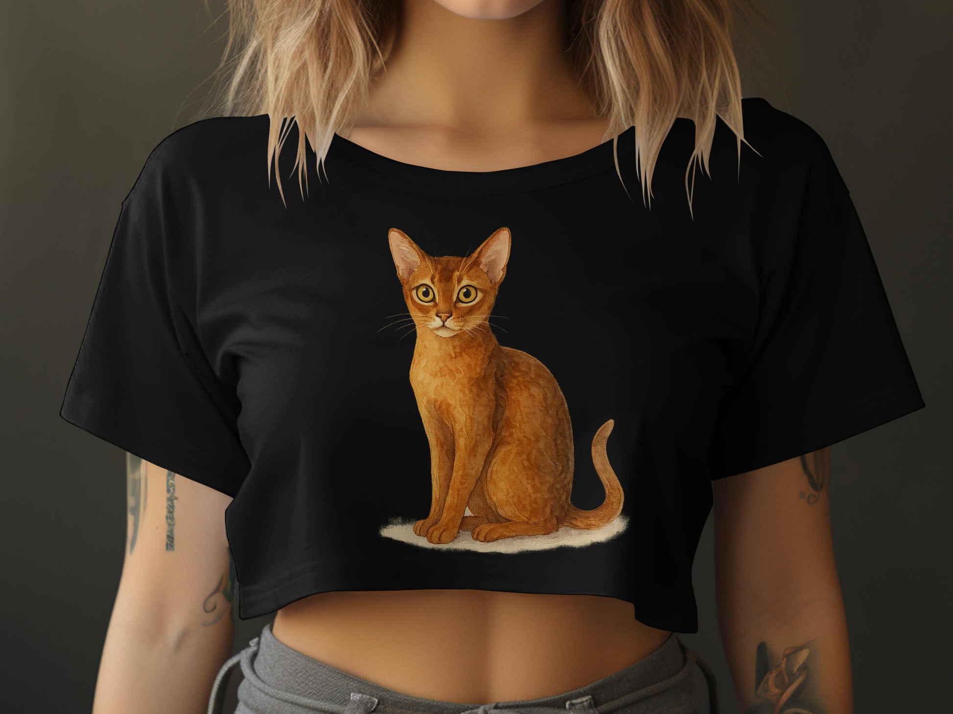 Cute Cat Art on Stylish Cropped Tee Shirt Product Type