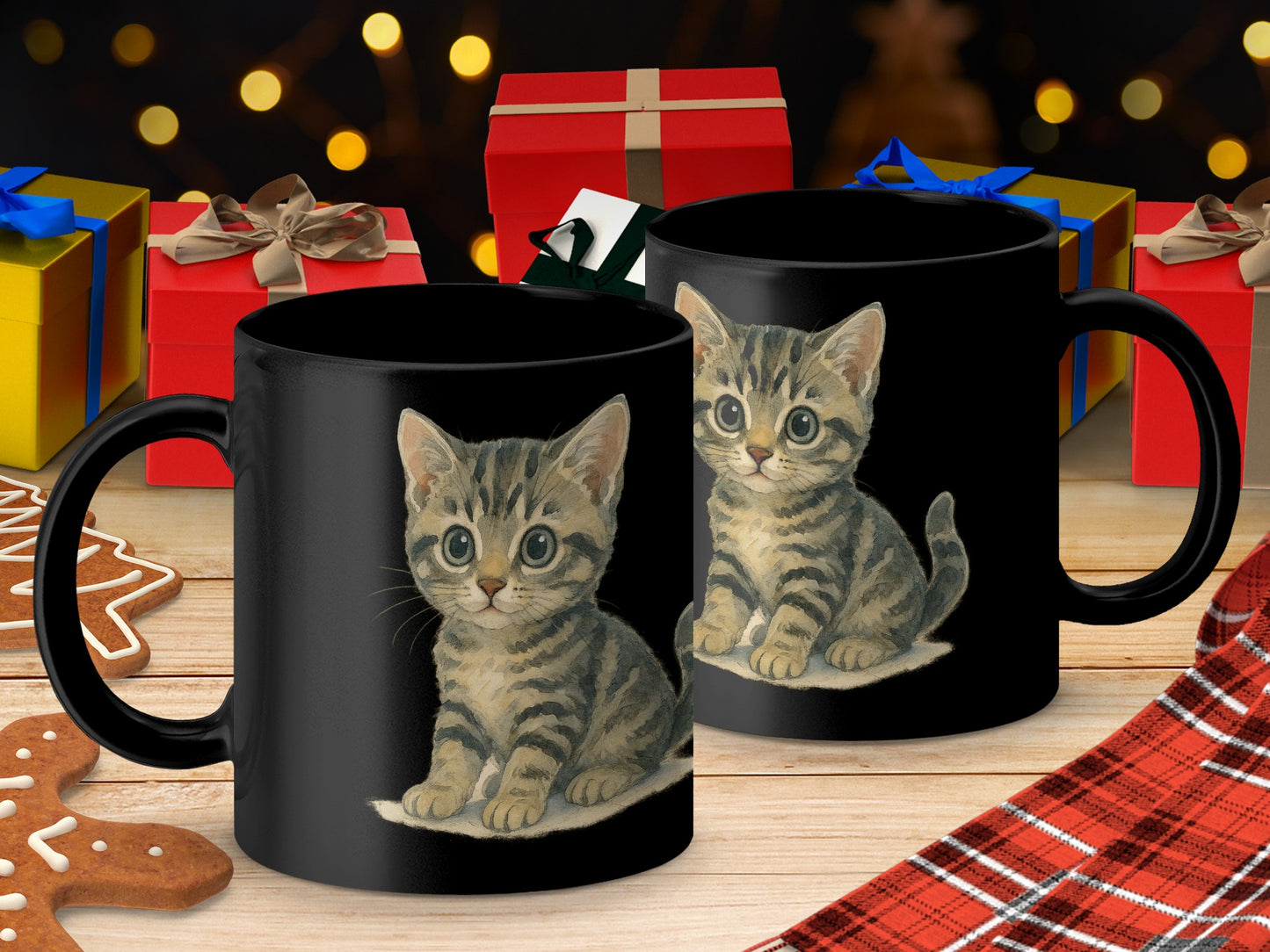 Cute Kitten Design Printed on Black Coffee Mug product