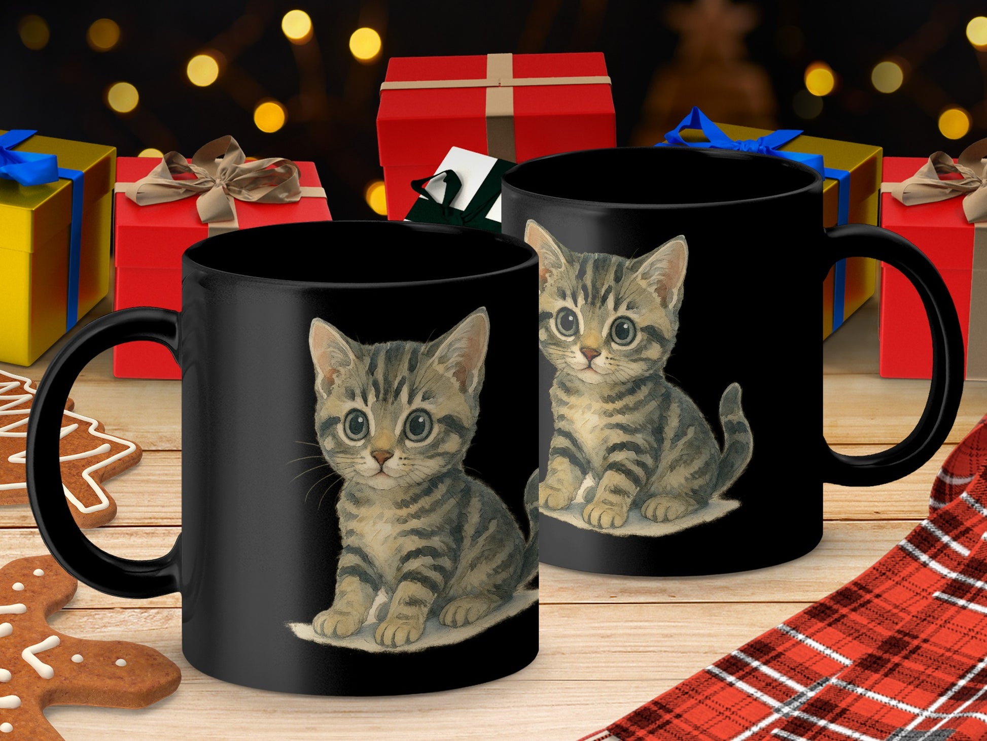 Cute Kitten Design Printed on Black Coffee Mug product