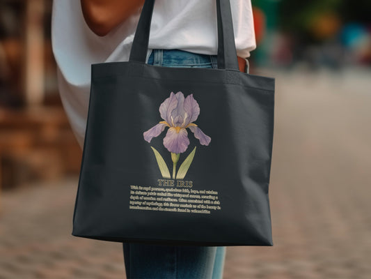 The Iris Print Stylish Versatile Black Tote Bag product