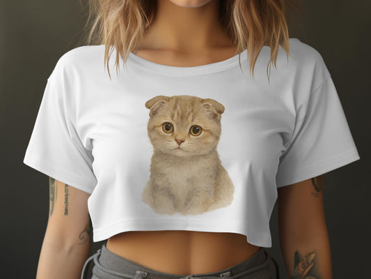 Adorable Kitten Print Graphic Cropped T-Shirt product