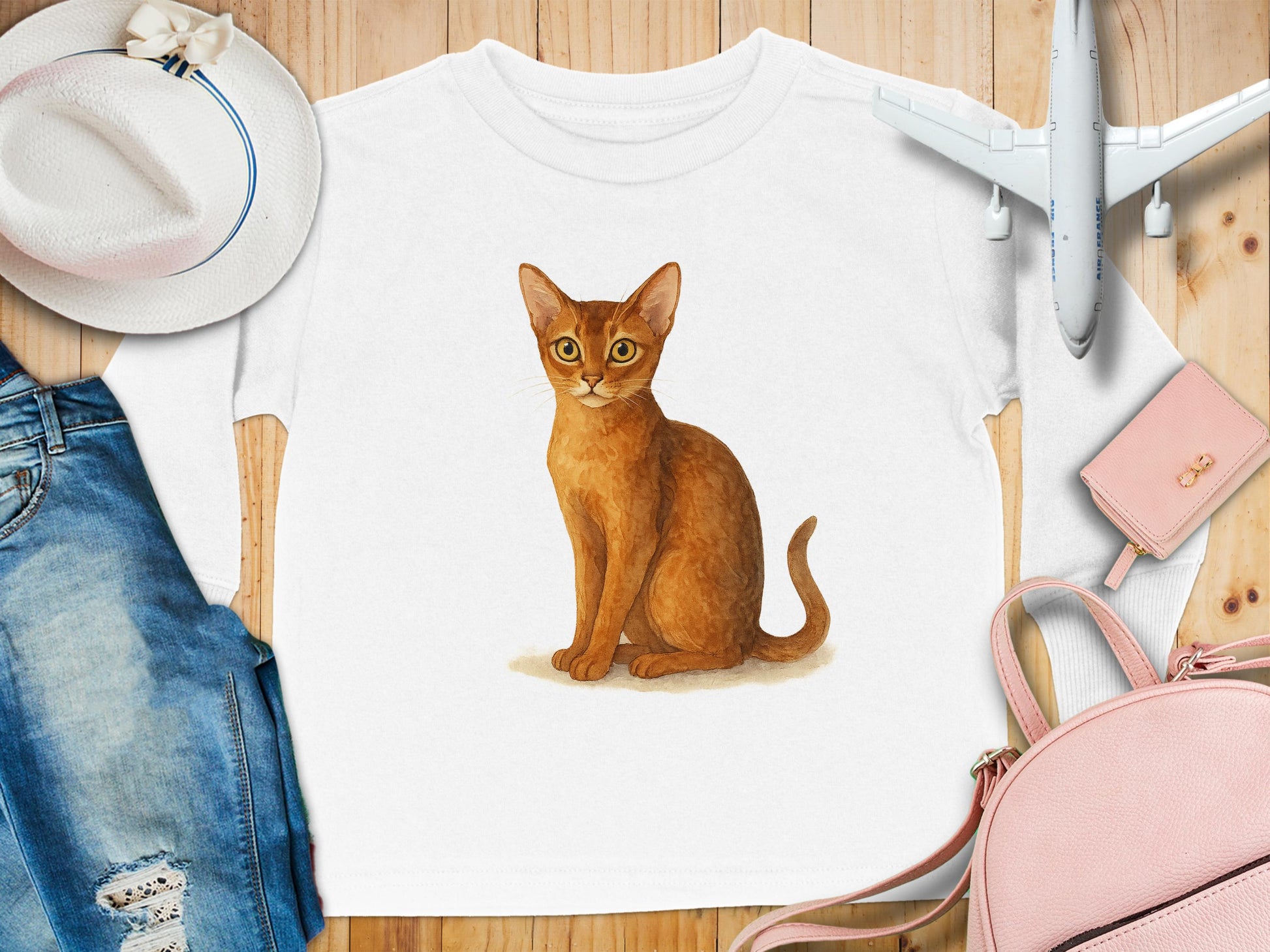 Cute Cat Design on White Apparel Product