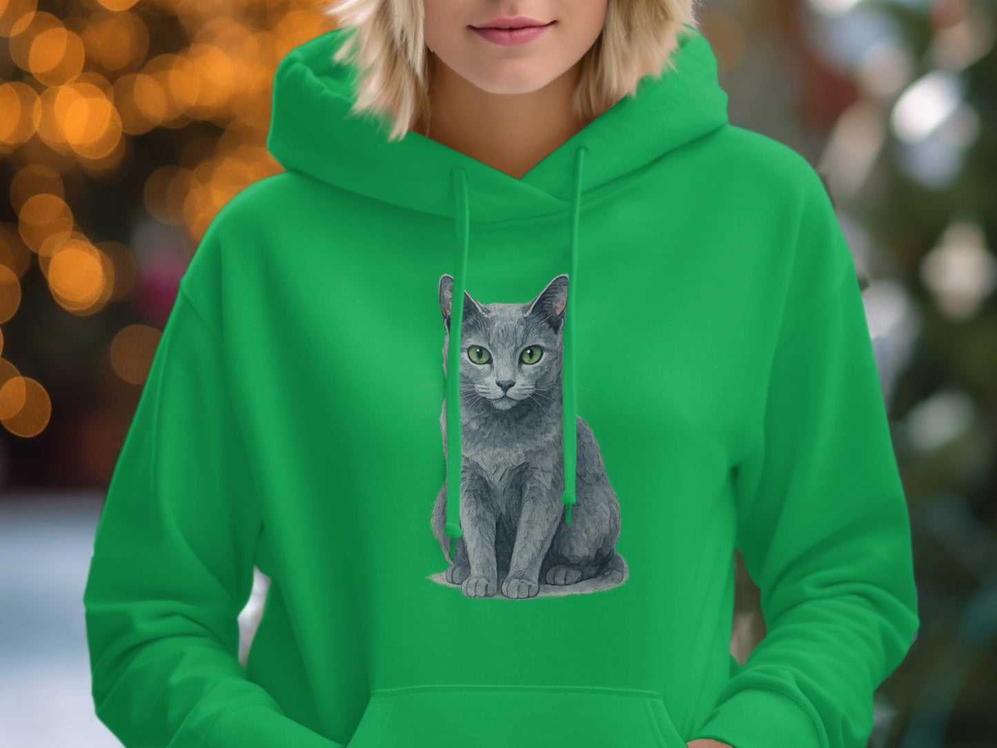 Green Hoodie with Cute Gray Cat Illustration product type
