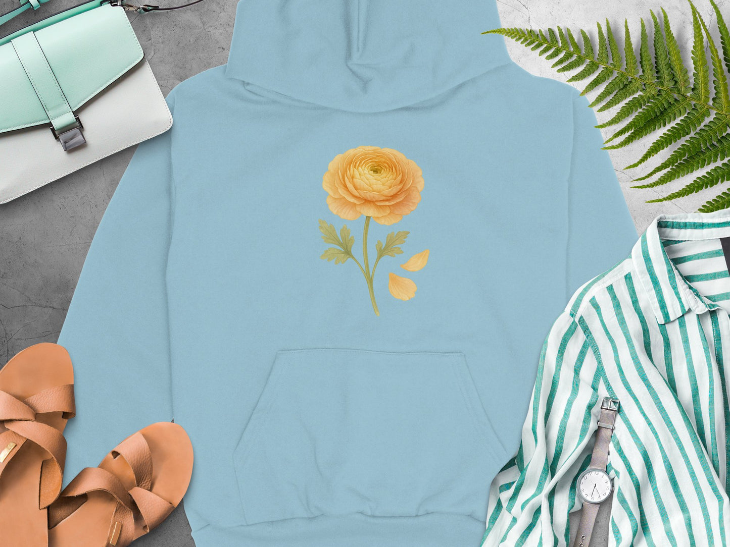 Yellow Flower Graphic Blue Casual Hoodie product type