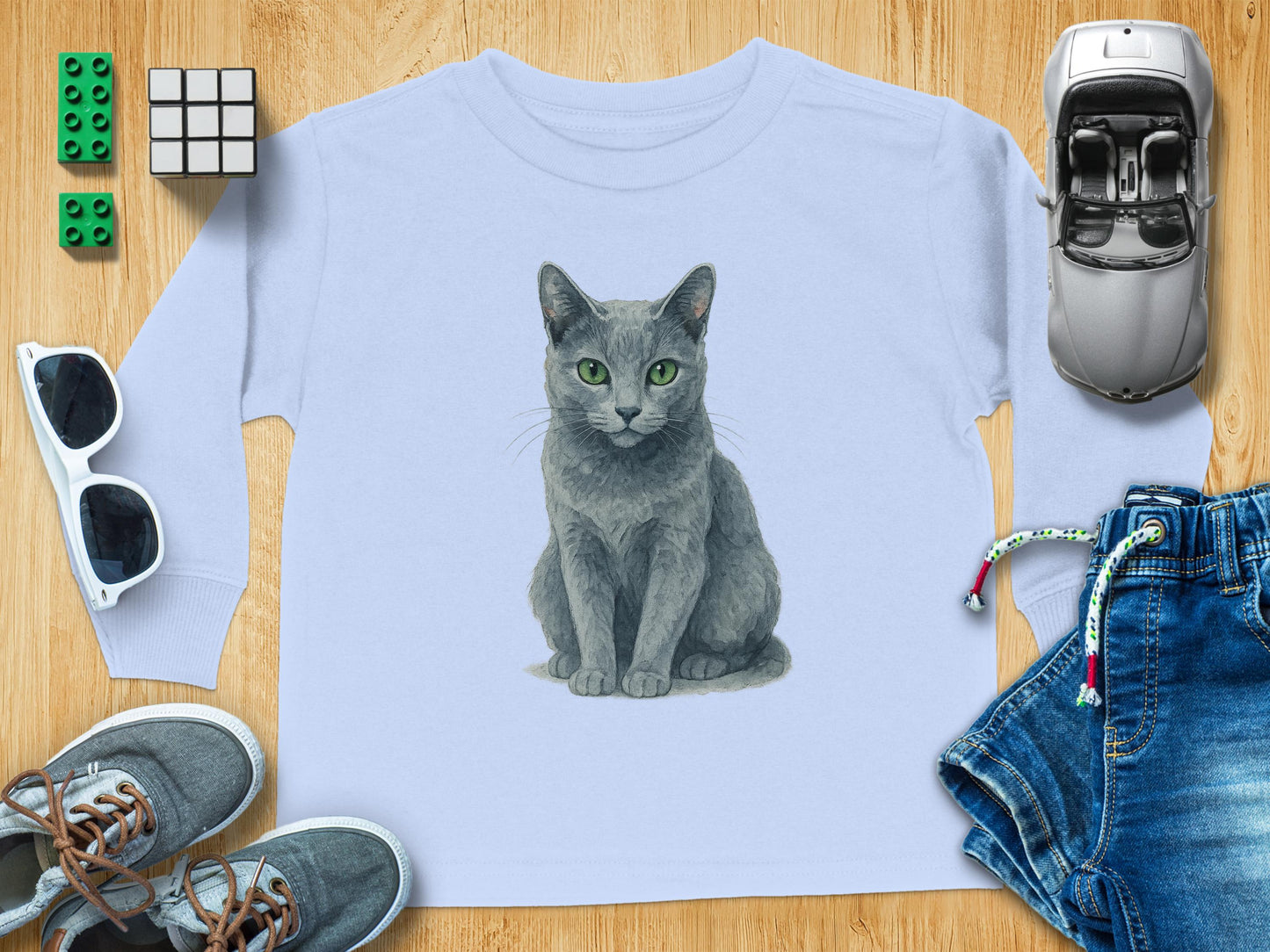 Gray Cat Long Sleeve Kids Shirt product type