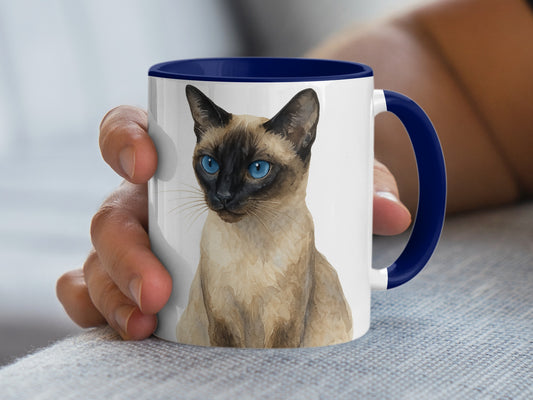Stunning Siamese Cat Design Blue Handle Mug product