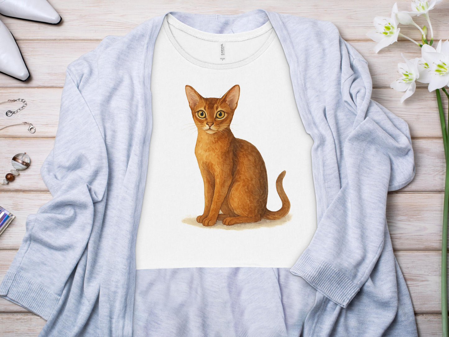 Cute Cat Illustration White Women's Shirt product