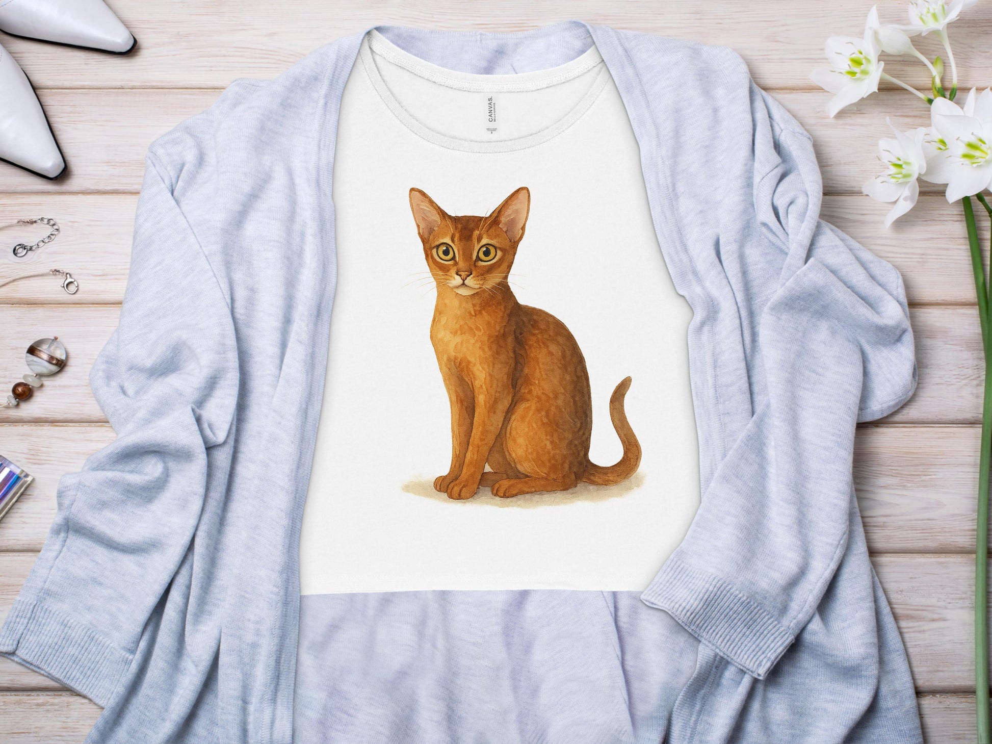 Cute Cat Illustration White Women's Shirt product