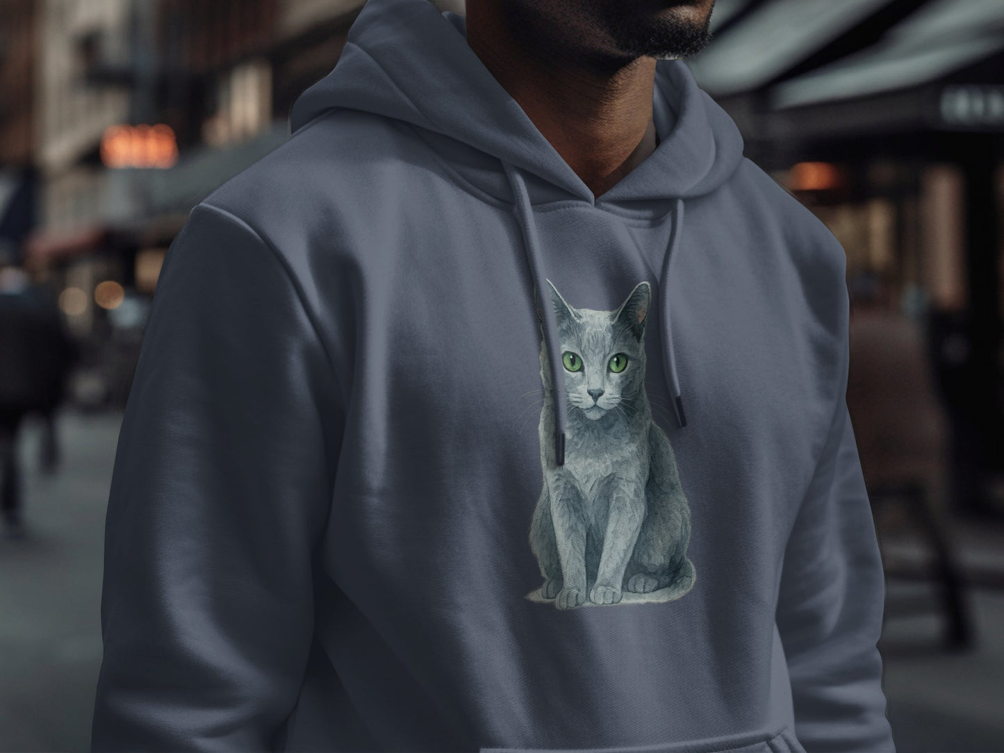 Casual Hoodie with Realistic Green-Eyed Cat Design product type