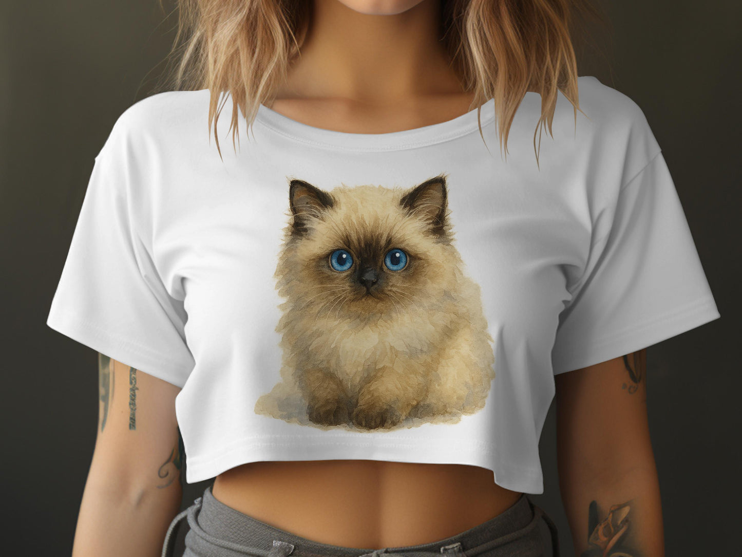 Cute Fluffy Cat Print on Stylish Crop Top product type