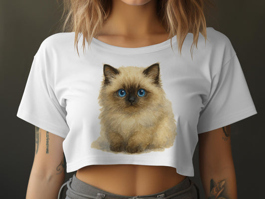 Cute Fluffy Cat Print on Stylish Crop Top product type