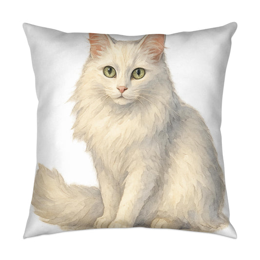Fluffy White Cat Illustration Throw Pillow product type