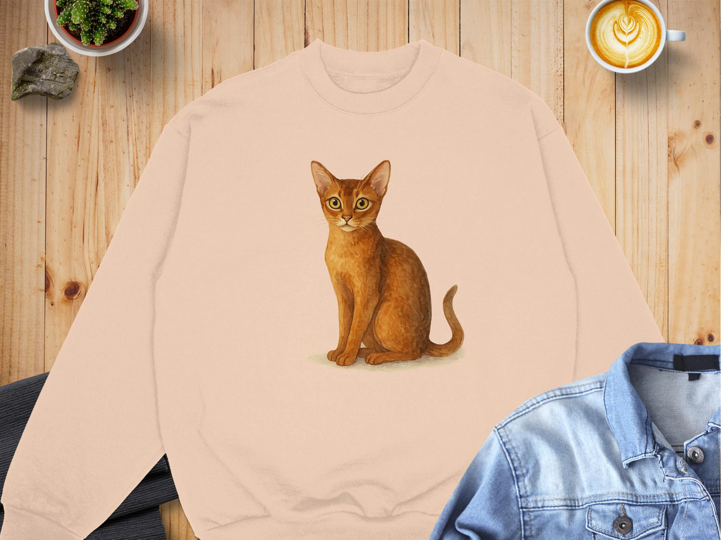 Cute Cat Print on Beige Sweater Cozy Apparel product type
