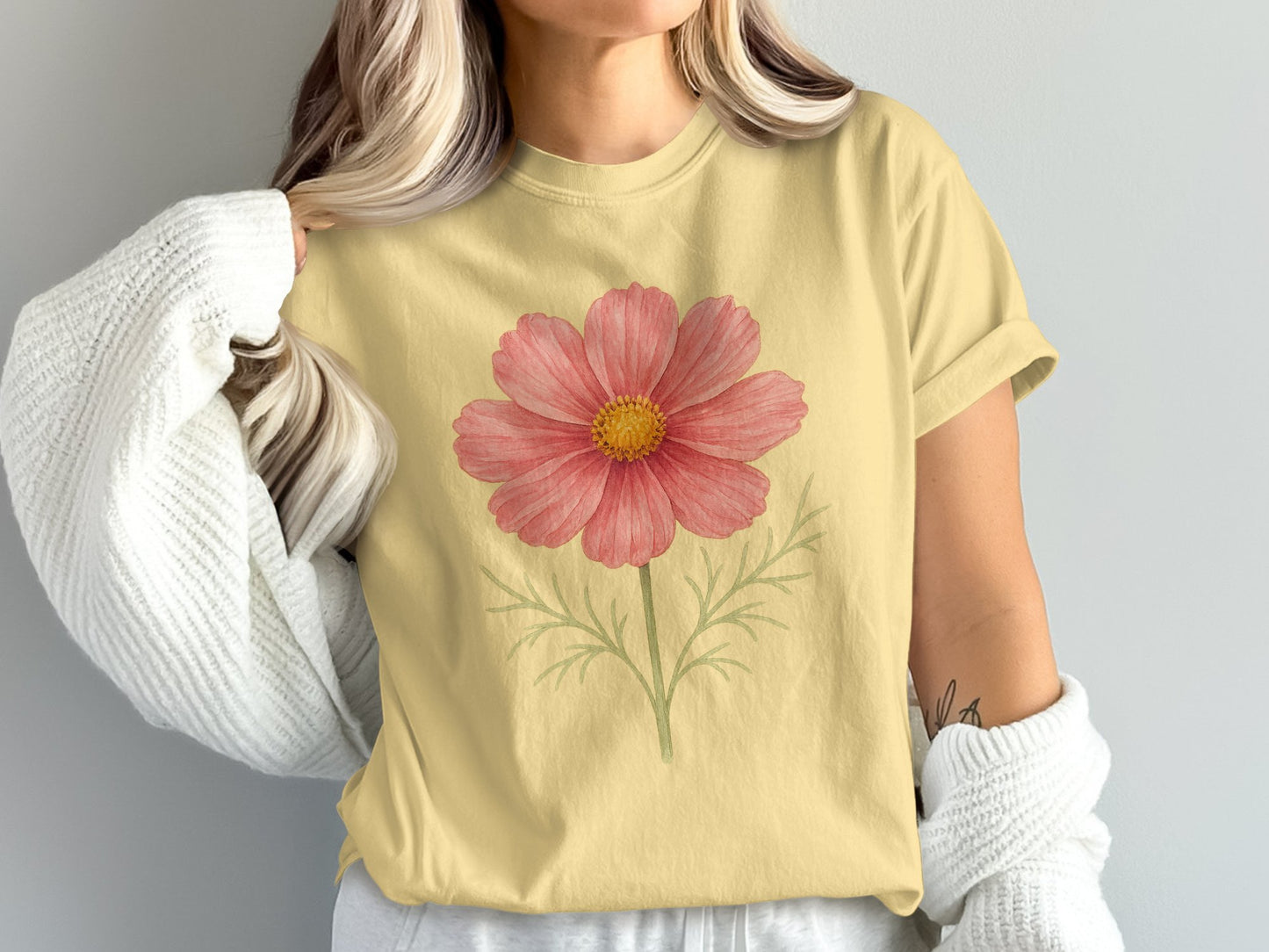 Vintage Pink Cosmos Flower Graphic T-Shirt product
