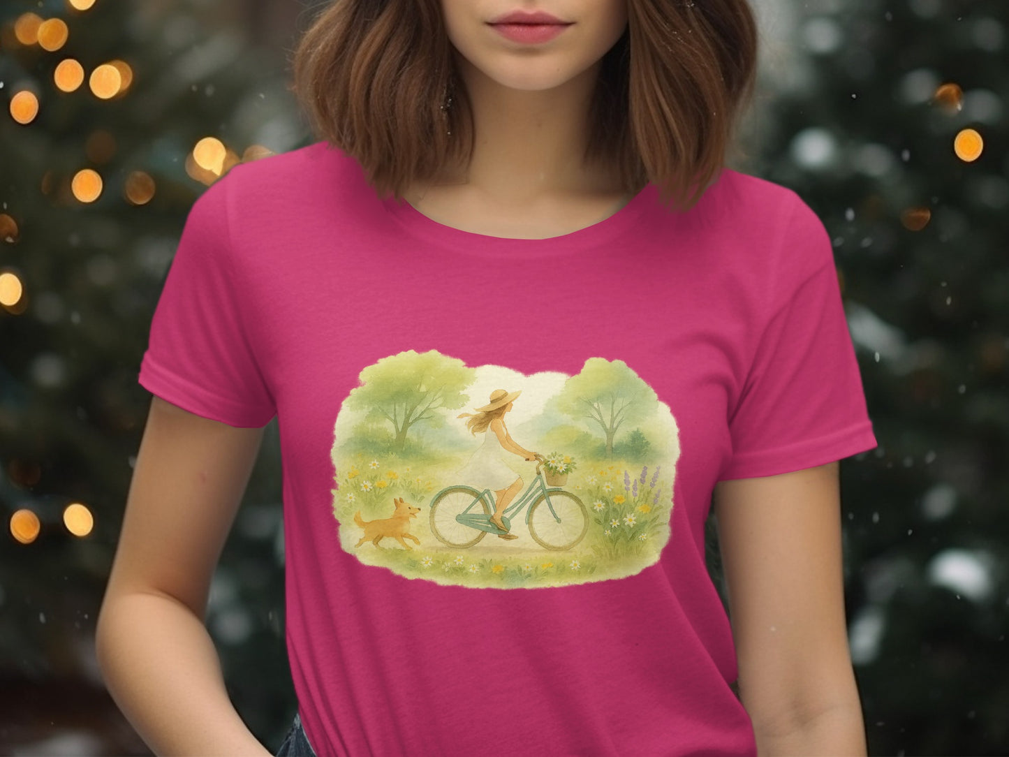 Whimsical Girl Riding Bike with Dog T-Shirt product