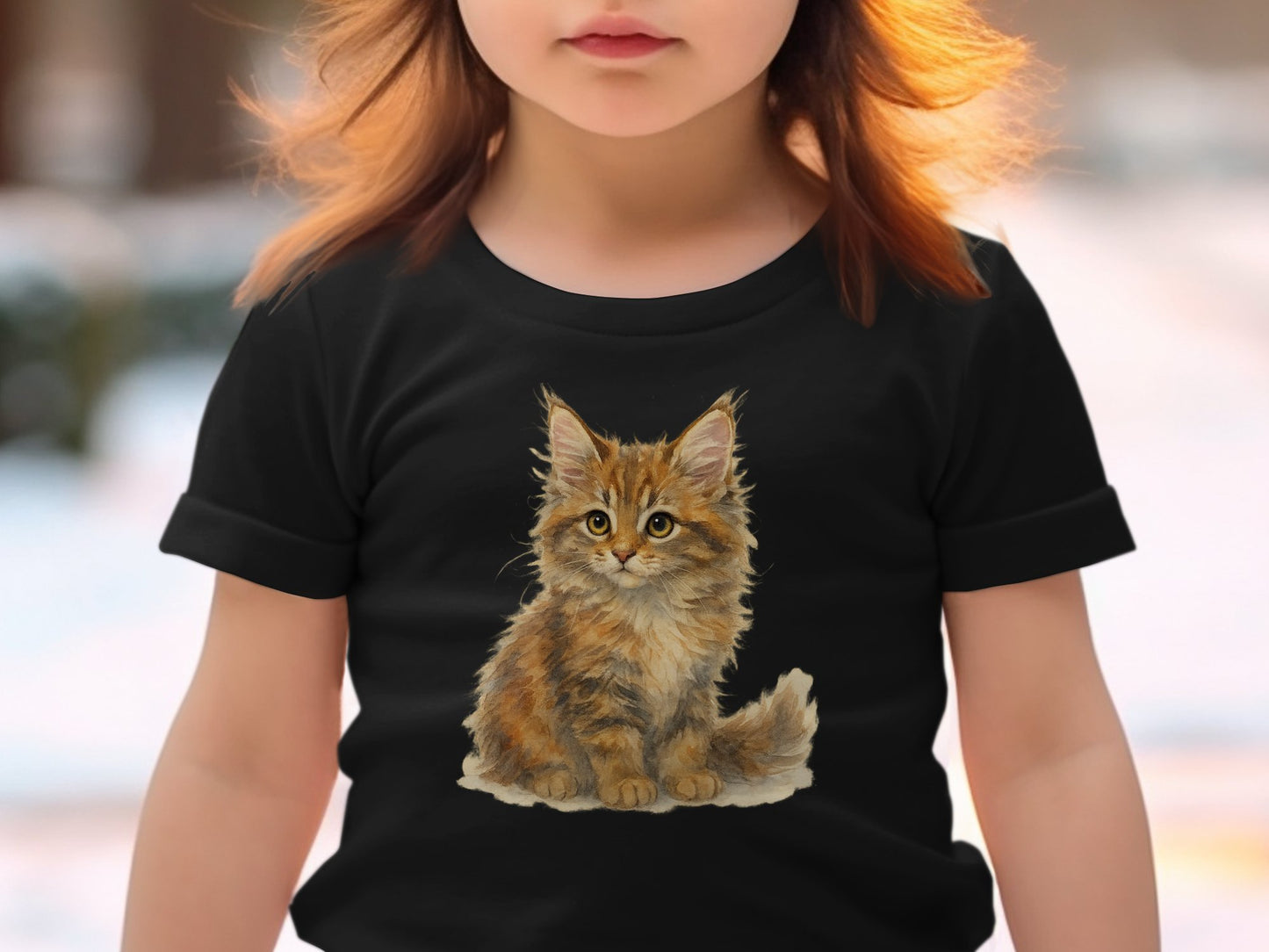 Adorable Kitten Print on Black Child T-Shirt product