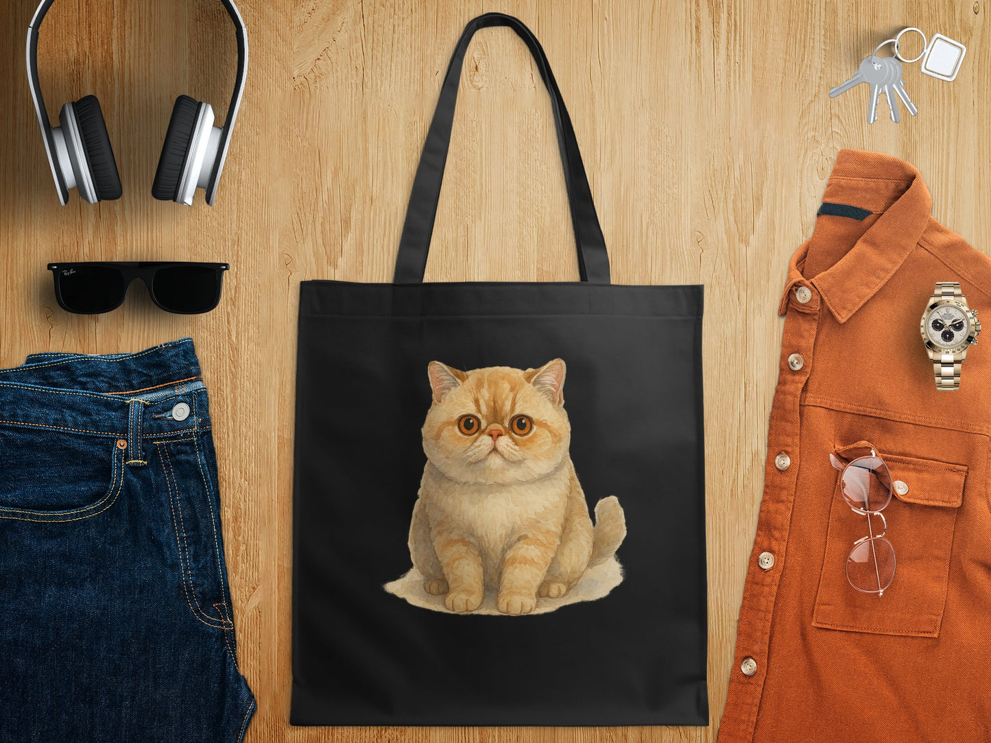 Cute Cat Illustration Black Tote Bag product type