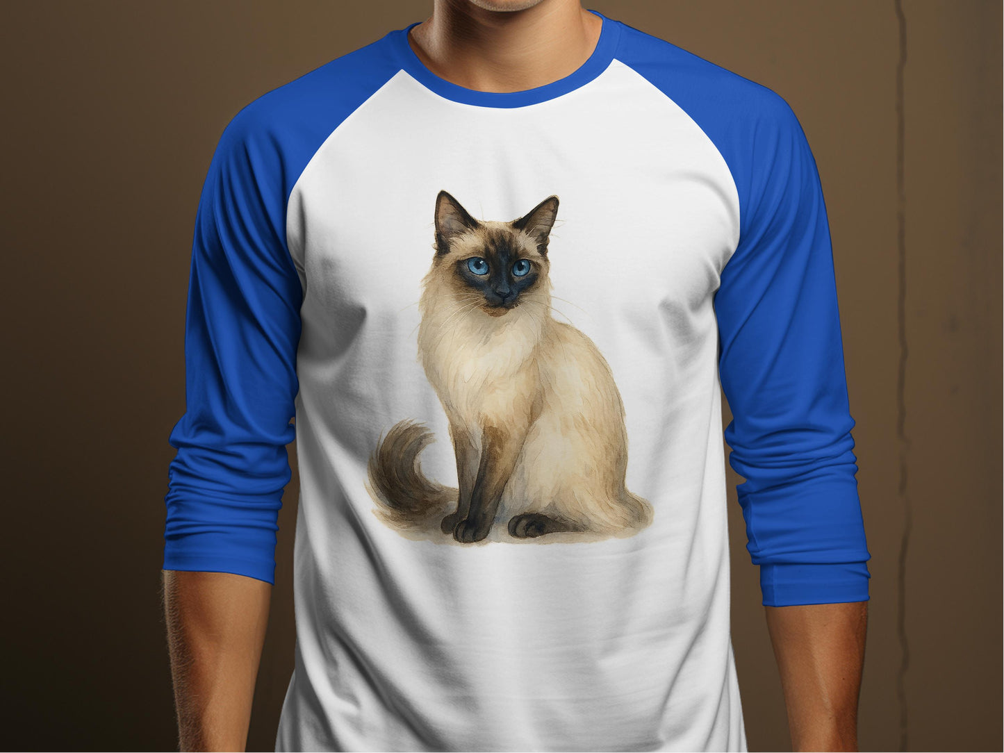 Blue and White Long Sleeve Siamese Cat Print product