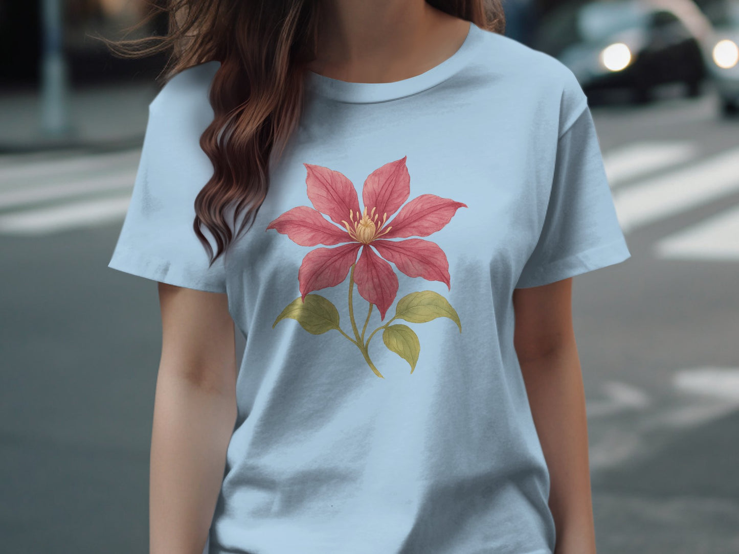 Beautiful Red Floral Pattern on White Shirt product type
