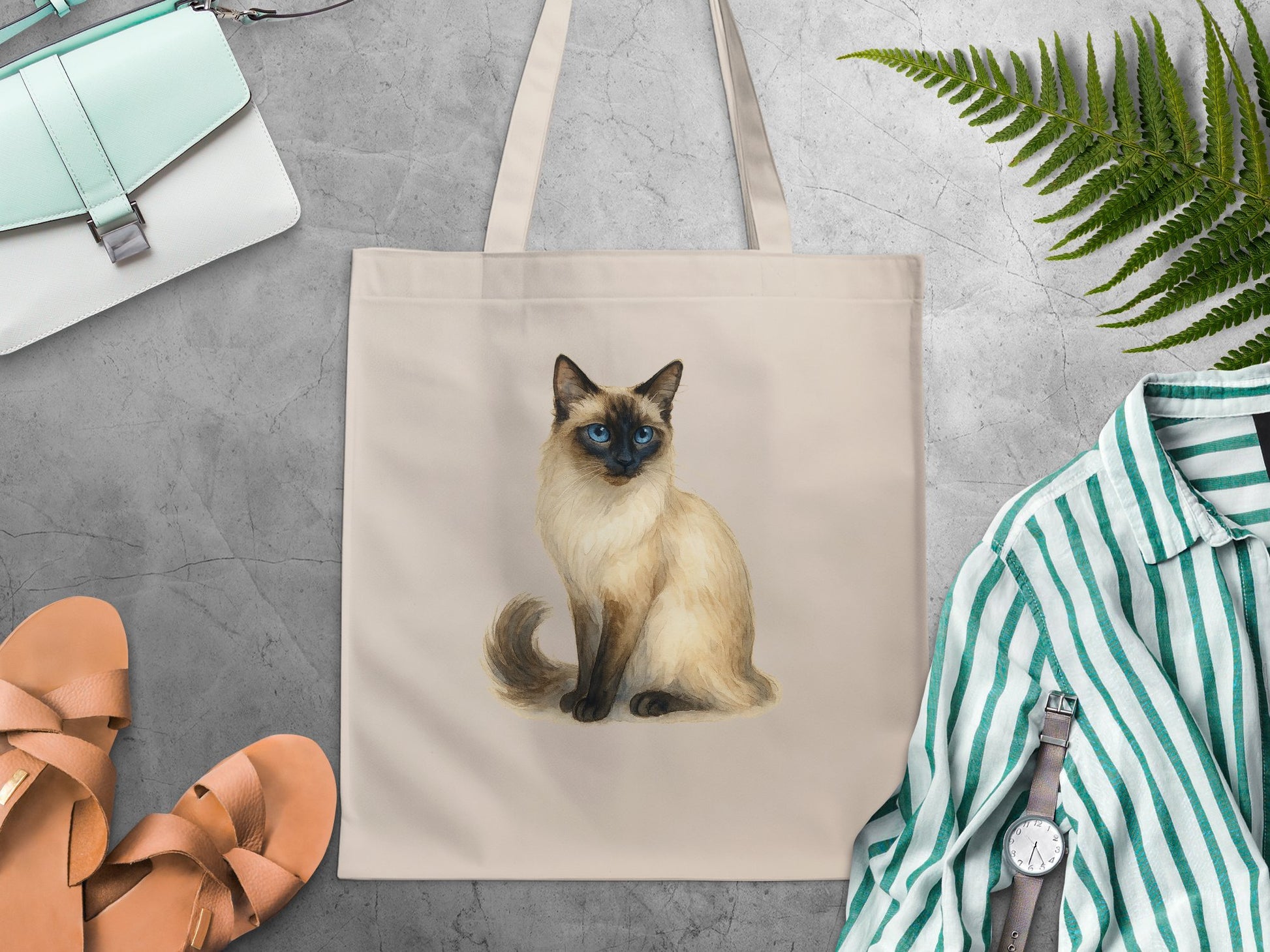 Adorable Siamese Cat Design on Beige Tote Bag product type