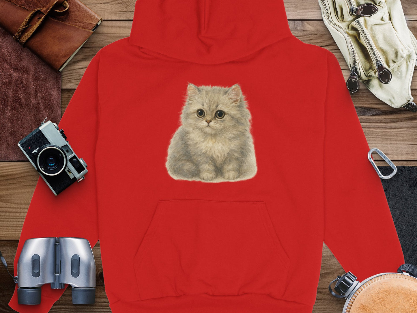 Adorable Kitten Graphic Red Pullover Hoodie product type