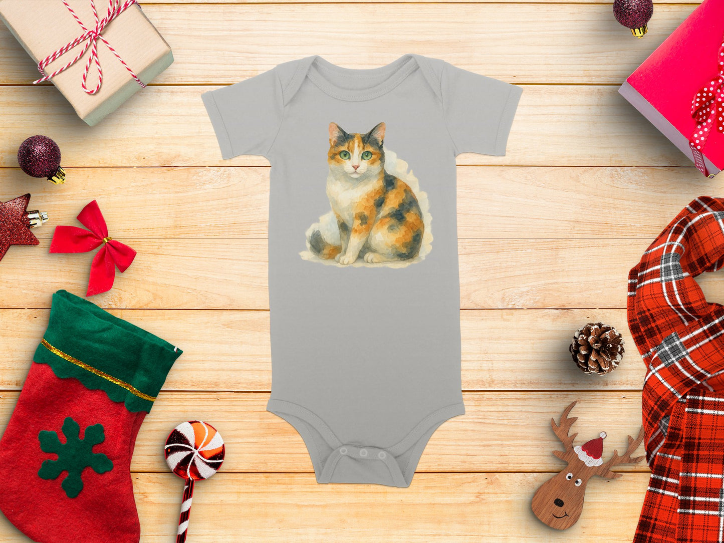 Cute Calico Cat Holiday Baby Onesie Christmas product