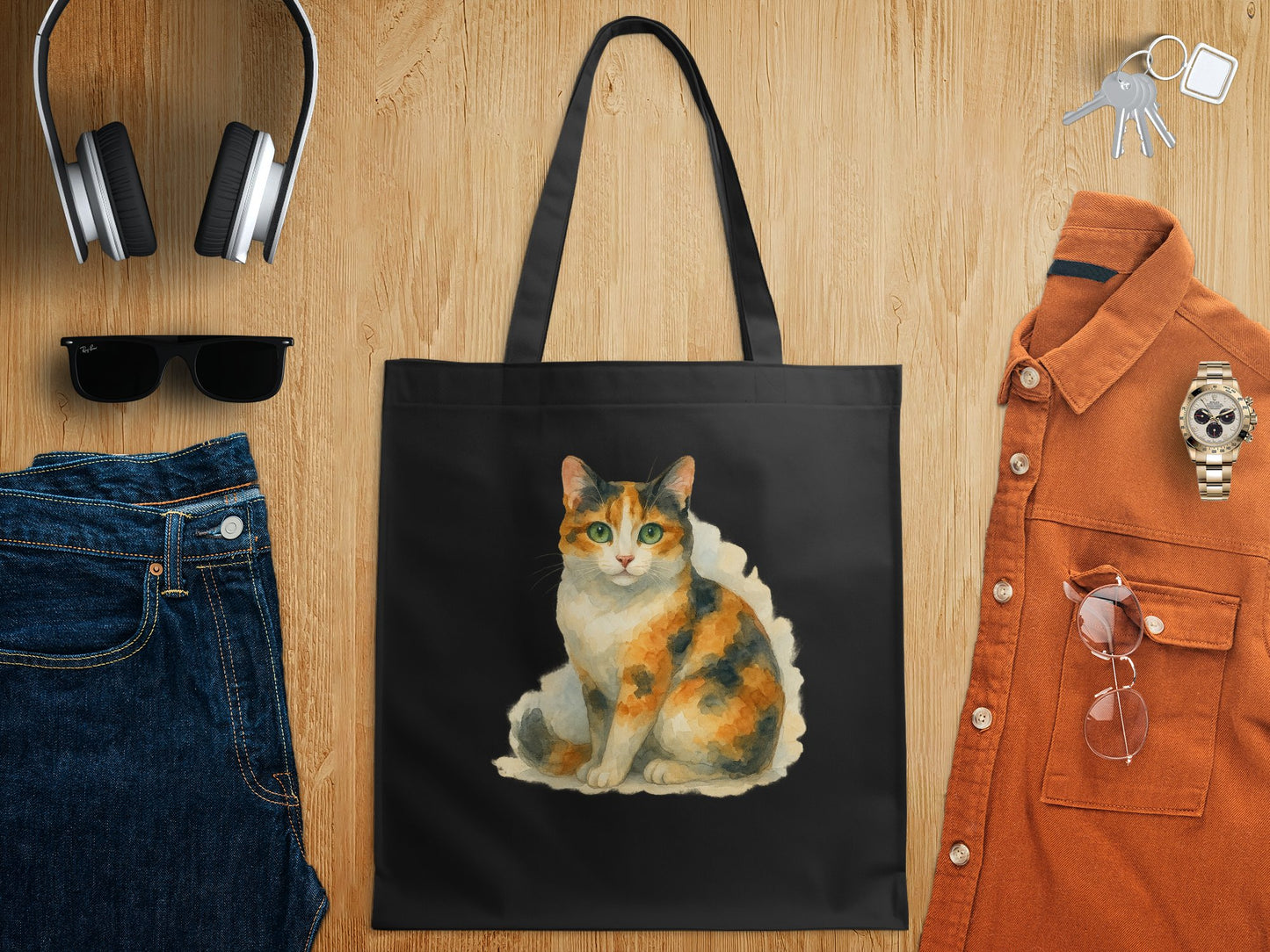 Calico Cat Artwork Black Beautiful Shopper Bag product type