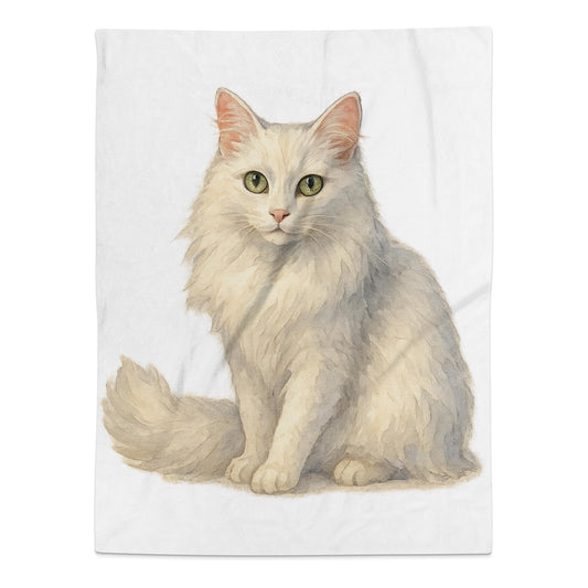 Fluffy Long Haired White Cat Print Blanket product