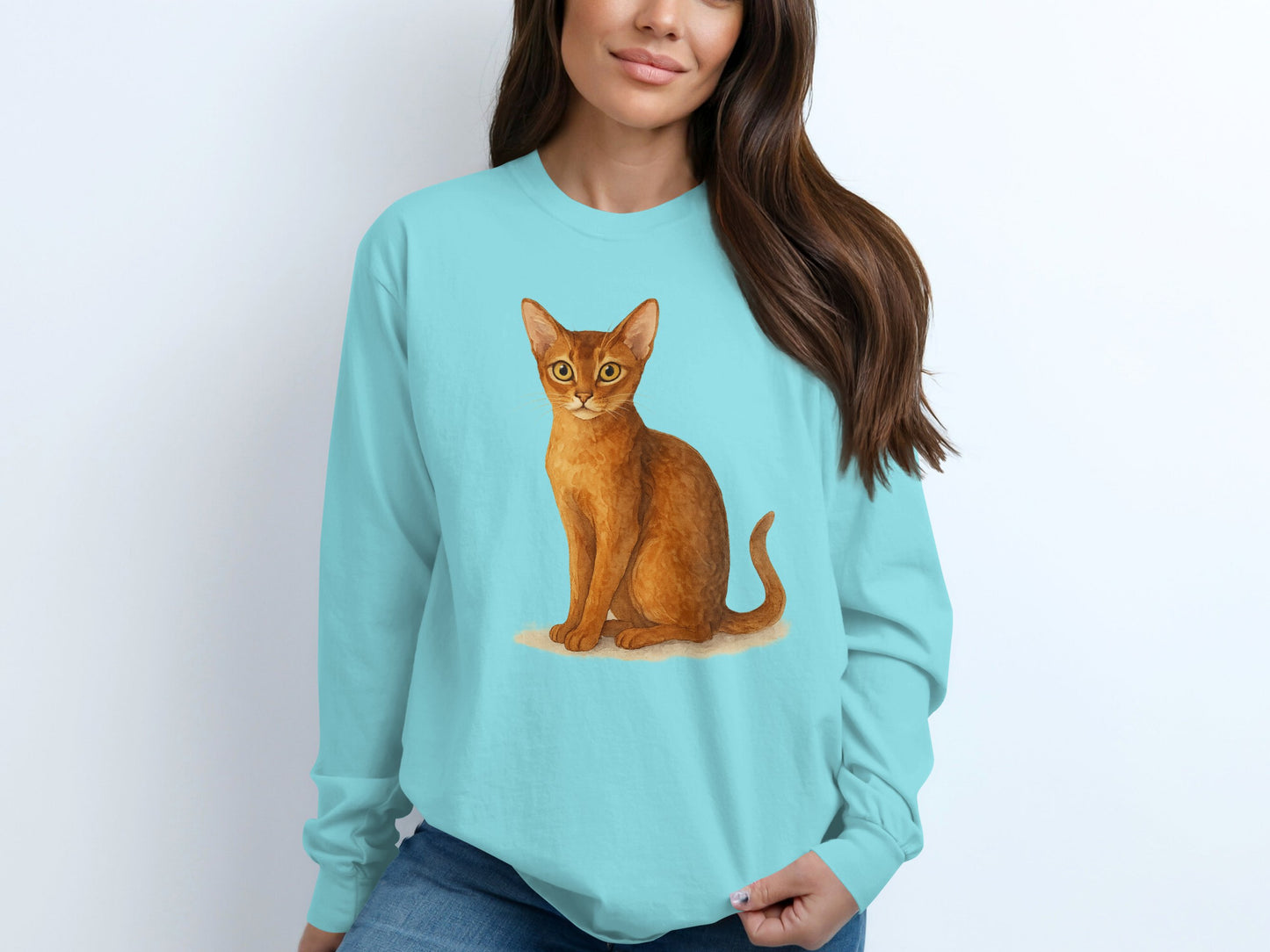 Playful Feline Print Long Sleeve Women's Top product type