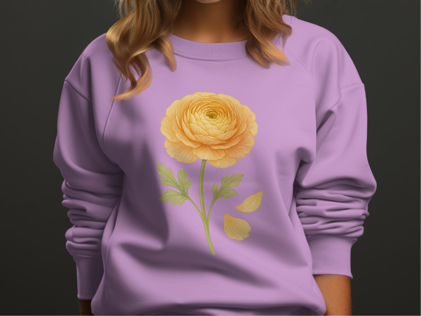 Vibrant Yellow Flower Design on Purple Sweatshirt product type