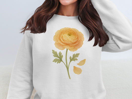 Cozy white sweatshirt with yellow floral print product type