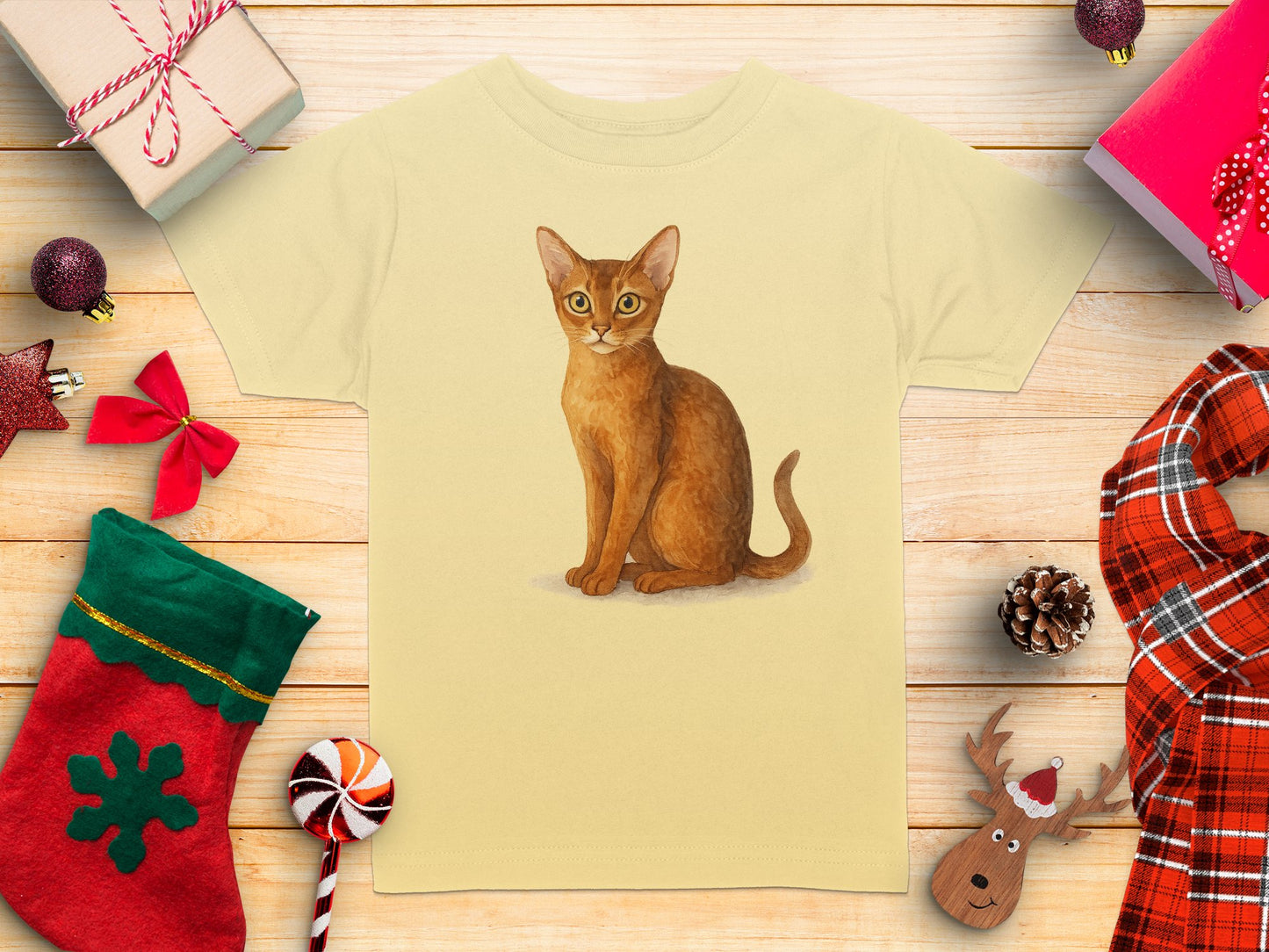 Cute Cat Illustration on Beige Holiday T-shirt product type
